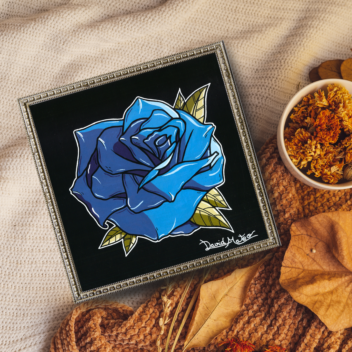 Lámina "Rosa de Tinta Azul" - Arte Neo Tradicional