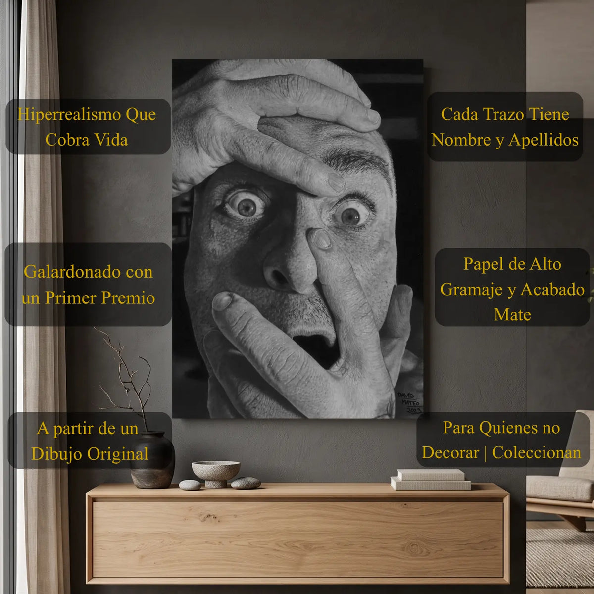 Dibujo realista de David Mateo galardonado con un primer premio en un certamen de arte.