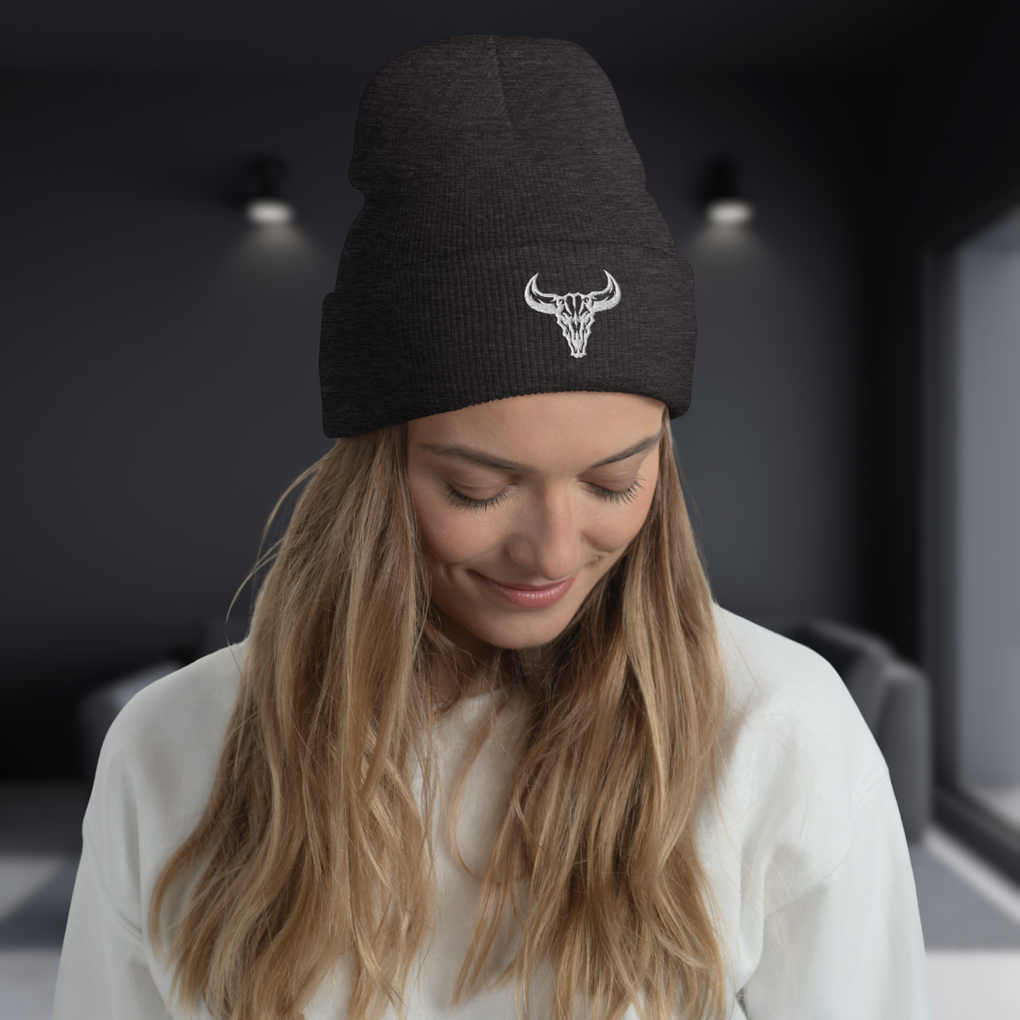 "Emblem" Beanie with Embroidered Logo (Dark Colors)