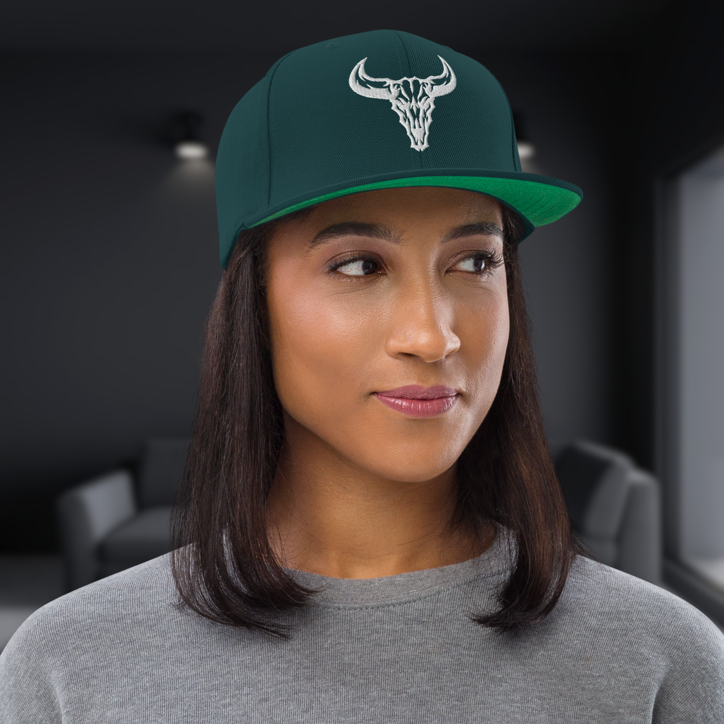 "Emblem" Snapback Cap with Embroidered Logo (Dark Colors)