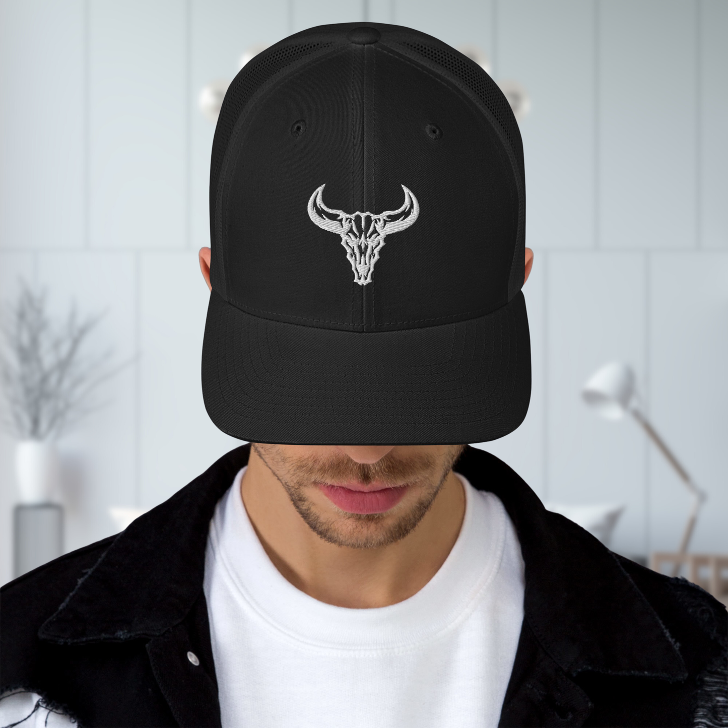"Emblem" Trucker Cap with Embroidered Logo (Dark Colors)