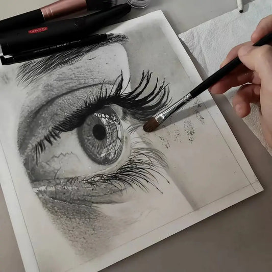 Imagen del proceso del dibujo a grafito Reflejos del artista David Mateo, expuesto en Nueva York.