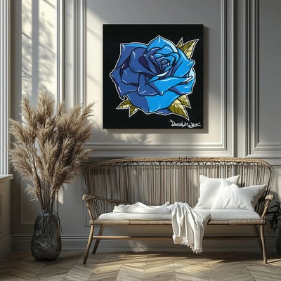 Cuadro decorativo para salón de una pintura de una rosa azul artística decorativa para hogares modernos y minimalistas.