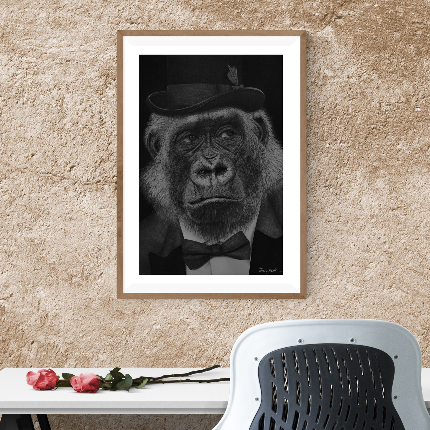 Original Work "How Cute!": Charcoal Portrait of a Gorilla