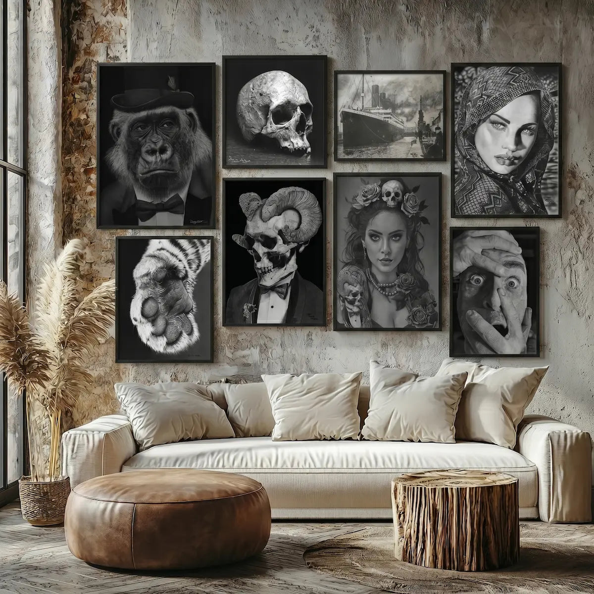 Cuadros decorativos modernos para salón de arte gótico e hiperrealismo del artista David mateo.