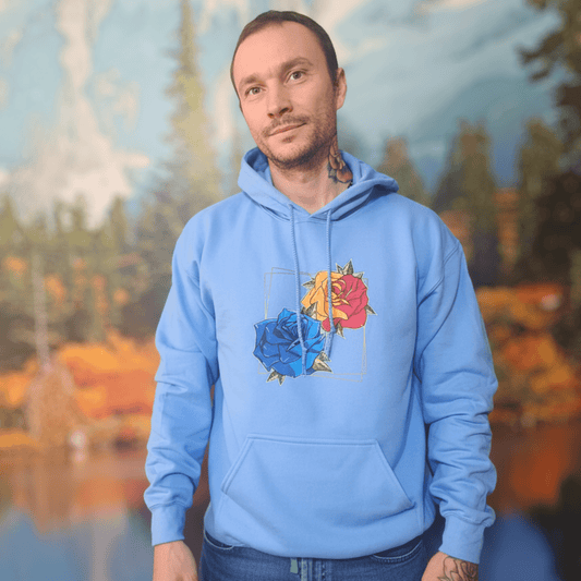 Sudadera con Capucha – Rosa Neotradicional, Diseño a Mano