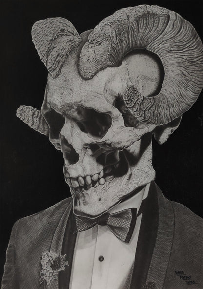 Original Work "Cabravera": Hyperrealist Gothic Art in Graphite