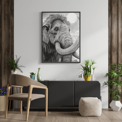 Lámina Fine Art "Lanudo": Retrato de Mamut a Carboncillo