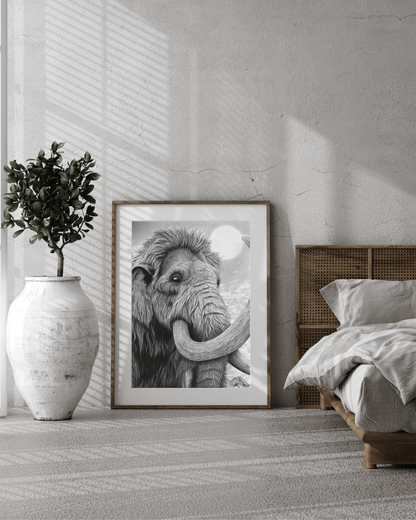 Lámina Fine Art "Lanudo": Retrato de Mamut a Carboncillo