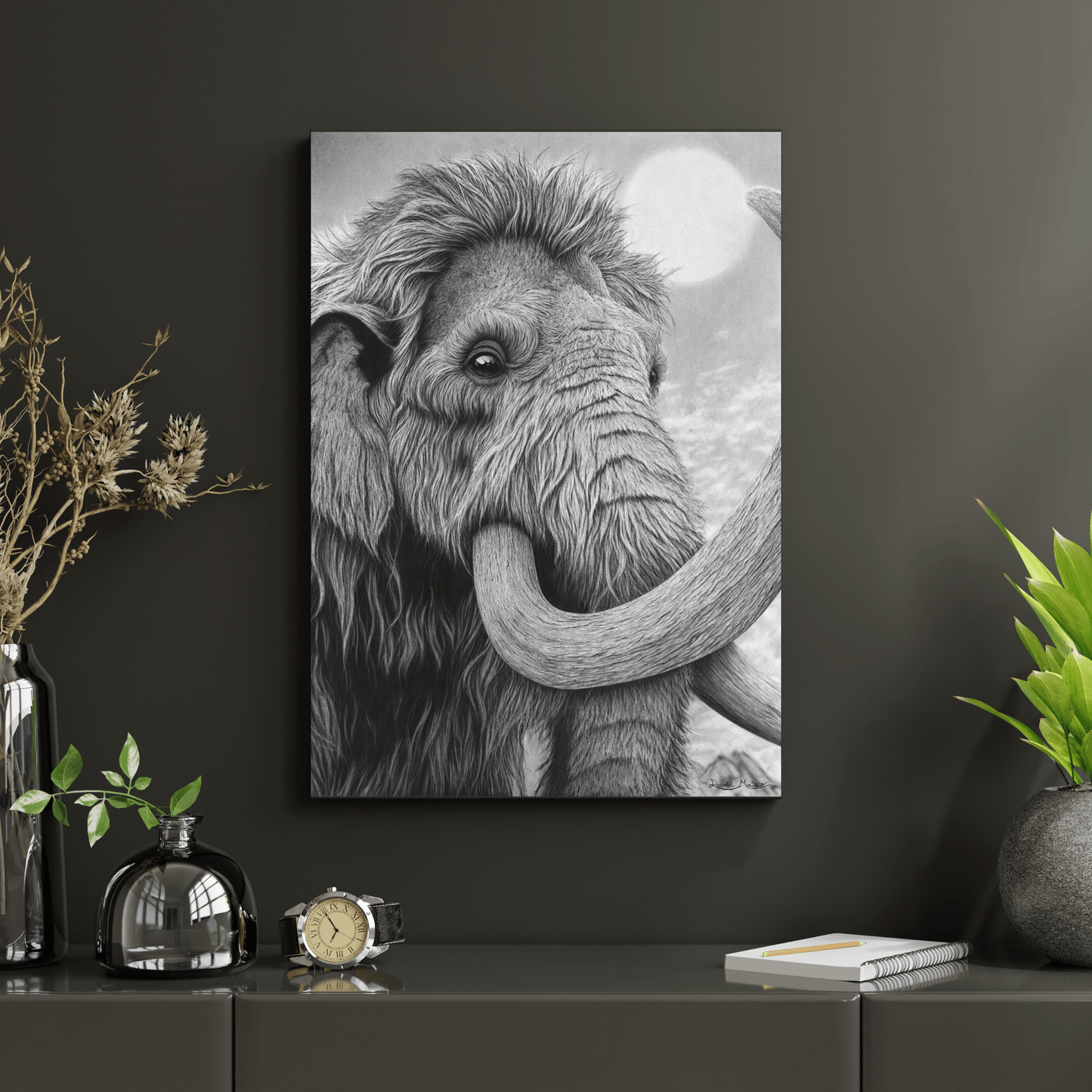 Lámina Fine Art "Lanudo": Retrato de Mamut a Carboncillo