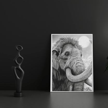 Lámina Fine Art "Lanudo": Retrato de Mamut a Carboncillo