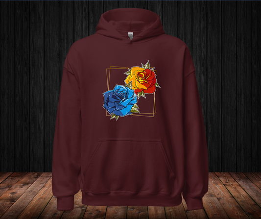 Sudadera con Capucha – Rosa Neotradicional, Diseño a Mano