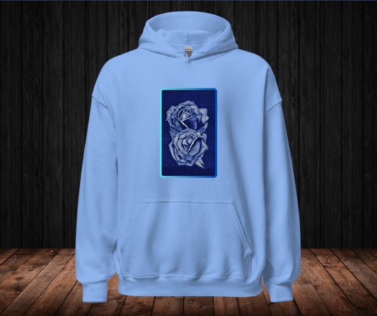 Sudadera con Capucha – Rosas Azules a Bolígrafo