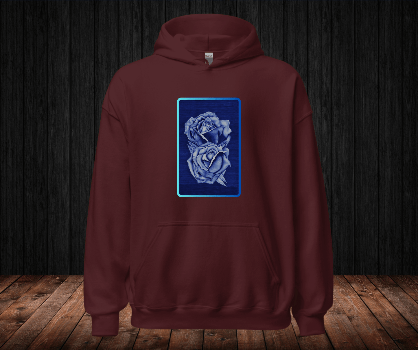 Sudadera con Capucha – Rosas Azules a Bolígrafo