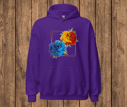 Sudadera con Capucha – Rosa Neotradicional, Diseño a Mano