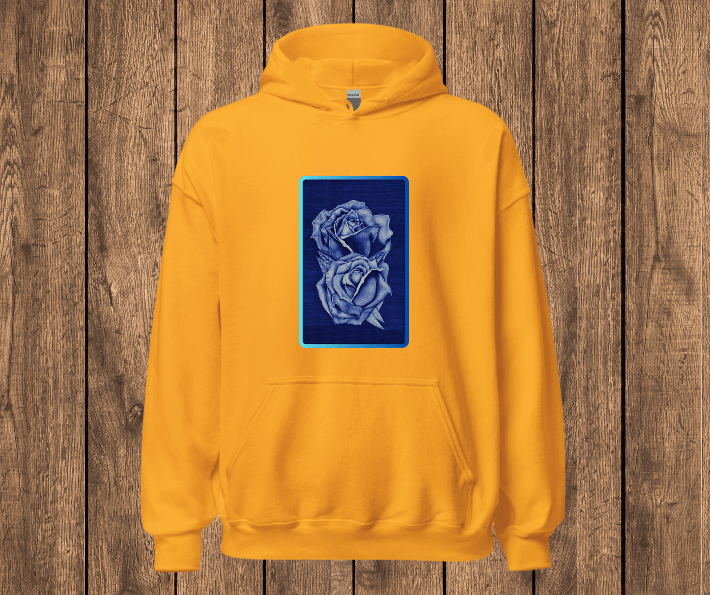 Sudadera con Capucha – Rosas Azules a Bolígrafo