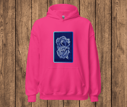 Sudadera con Capucha – Rosas Azules a Bolígrafo