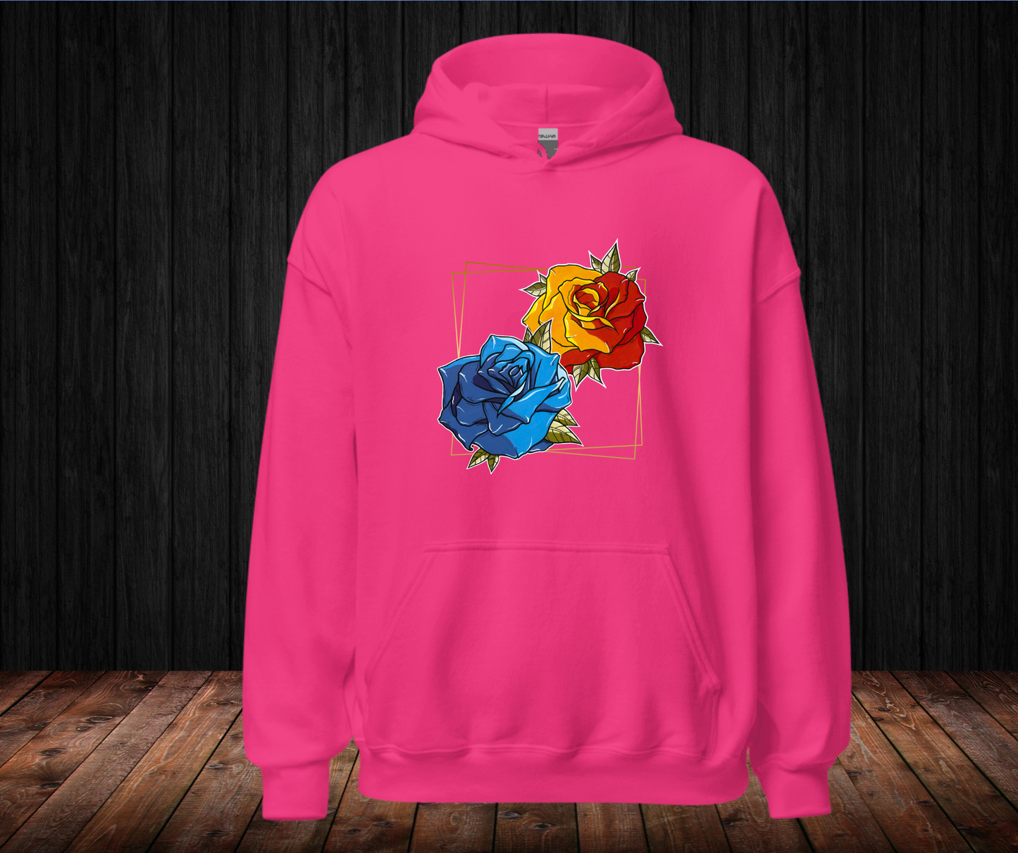 Sudadera con Capucha – Rosa Neotradicional, Diseño a Mano