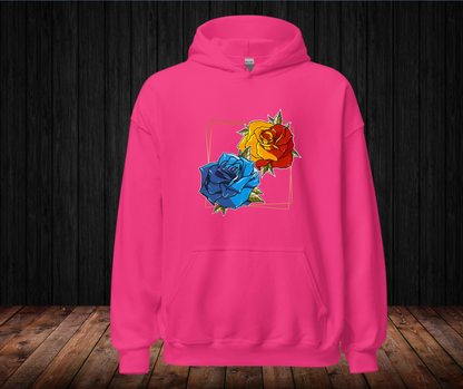 Sudadera con Capucha – Rosa Neotradicional, Diseño a Mano