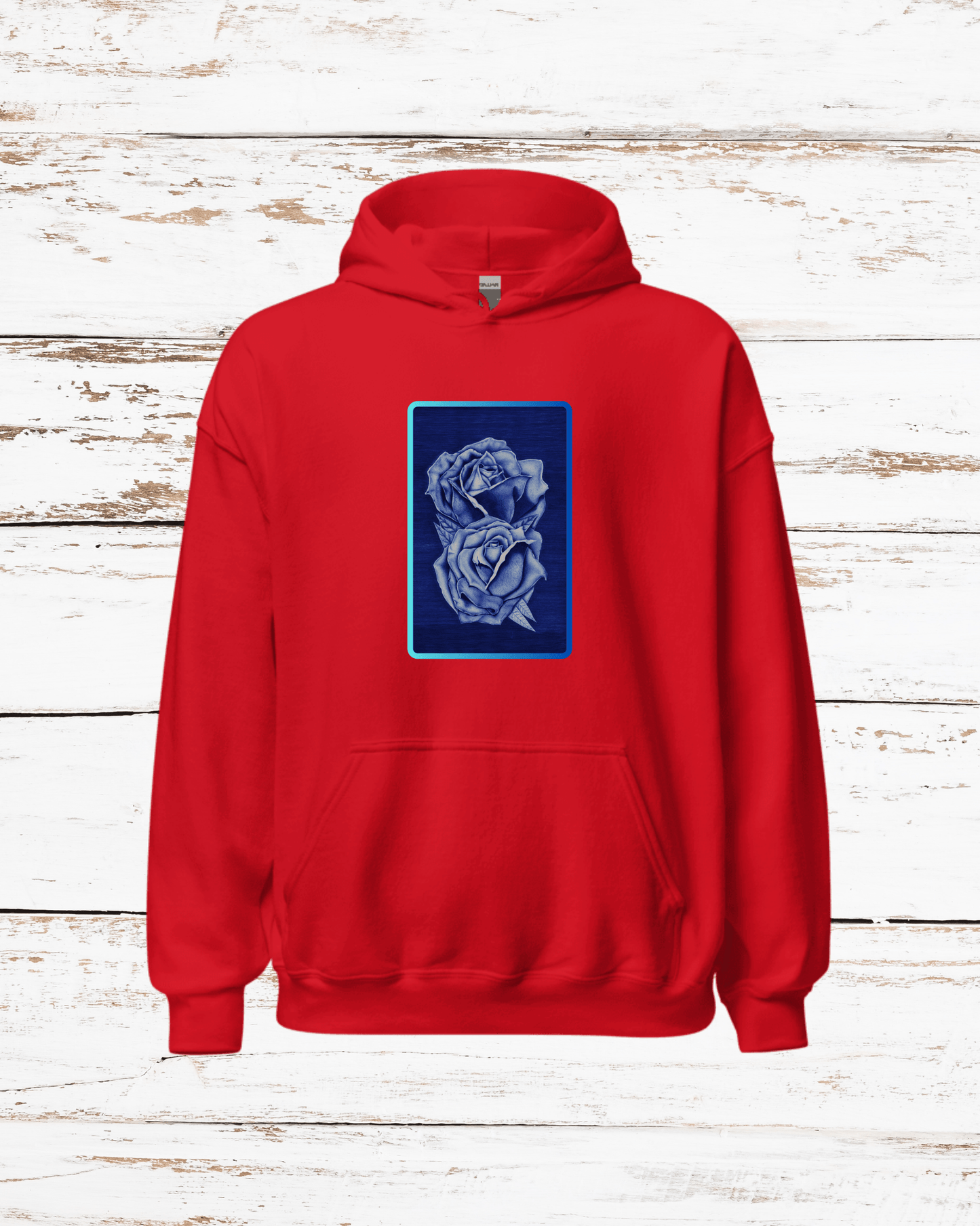 Sudadera con Capucha – Rosas Azules a Bolígrafo