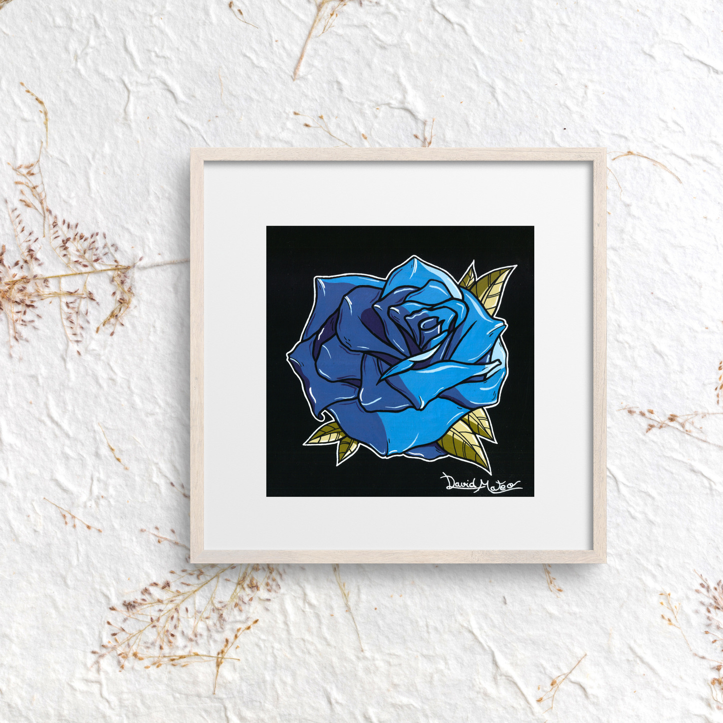Lámina "Rosa de Tinta Azul" - Arte Neo Tradicional
