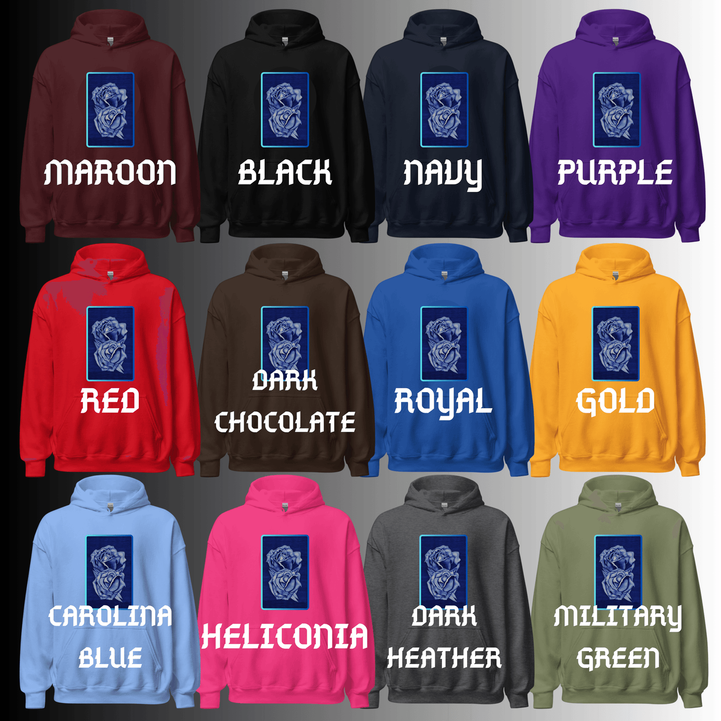 Sudadera con Capucha – Rosas Azules a Bolígrafo