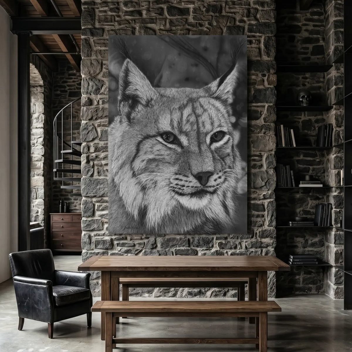 Cuadro decorativo moderno de un dibujo a lápiz de un lince ibérico de David Mateo.