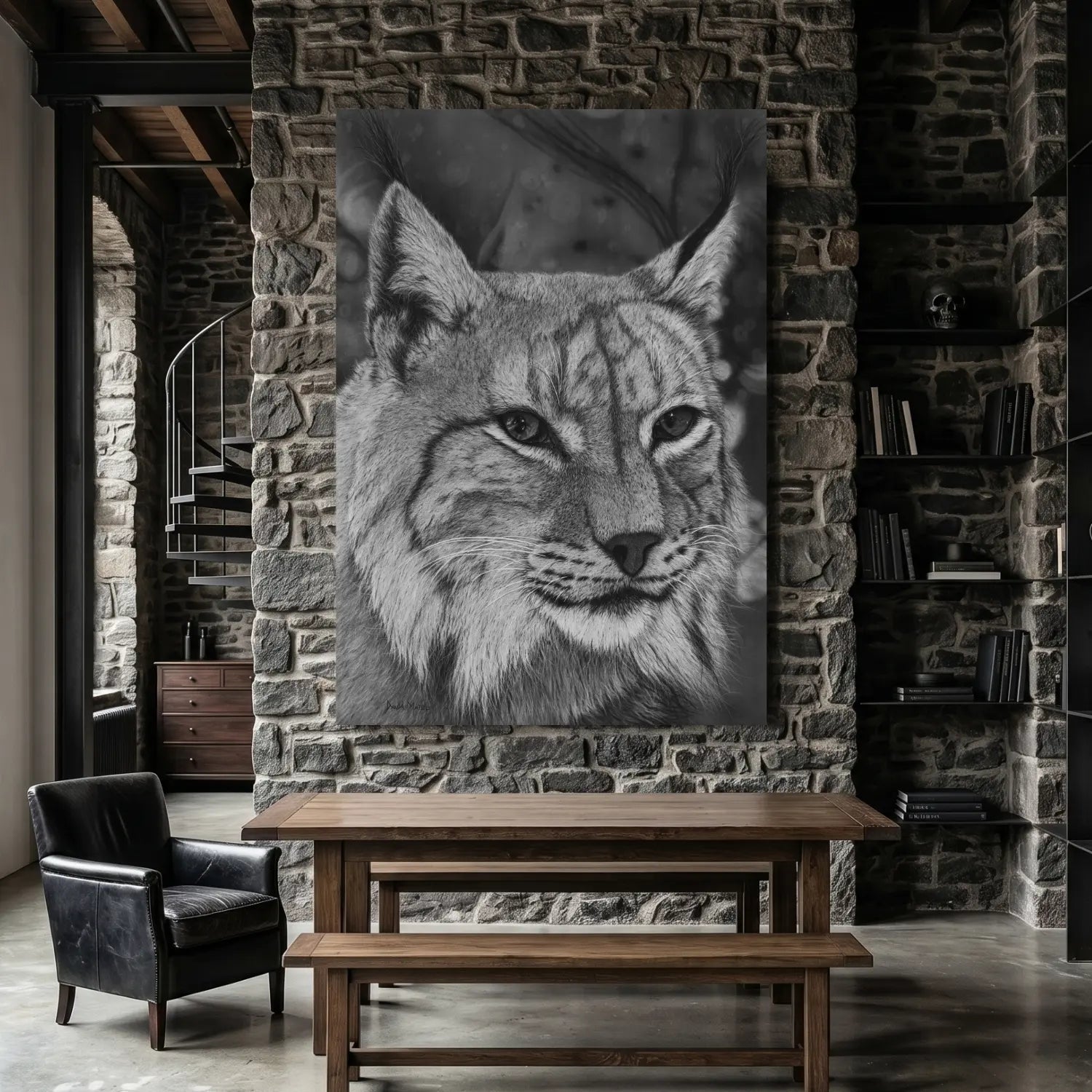 Cuadro decorativo moderno de un dibujo a lápiz de un lince ibérico de David Mateo.