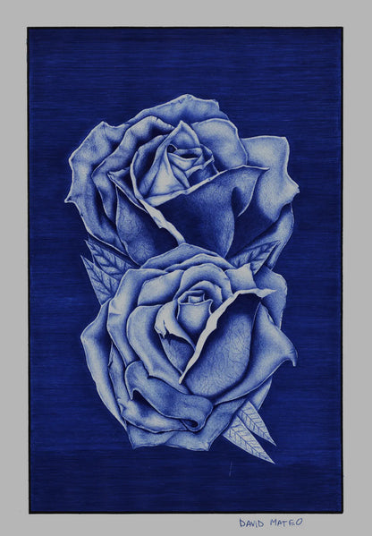 Cuadro decorativo moderno de dos rosas dibujadas a mano con bolígrafo por David Mateo.