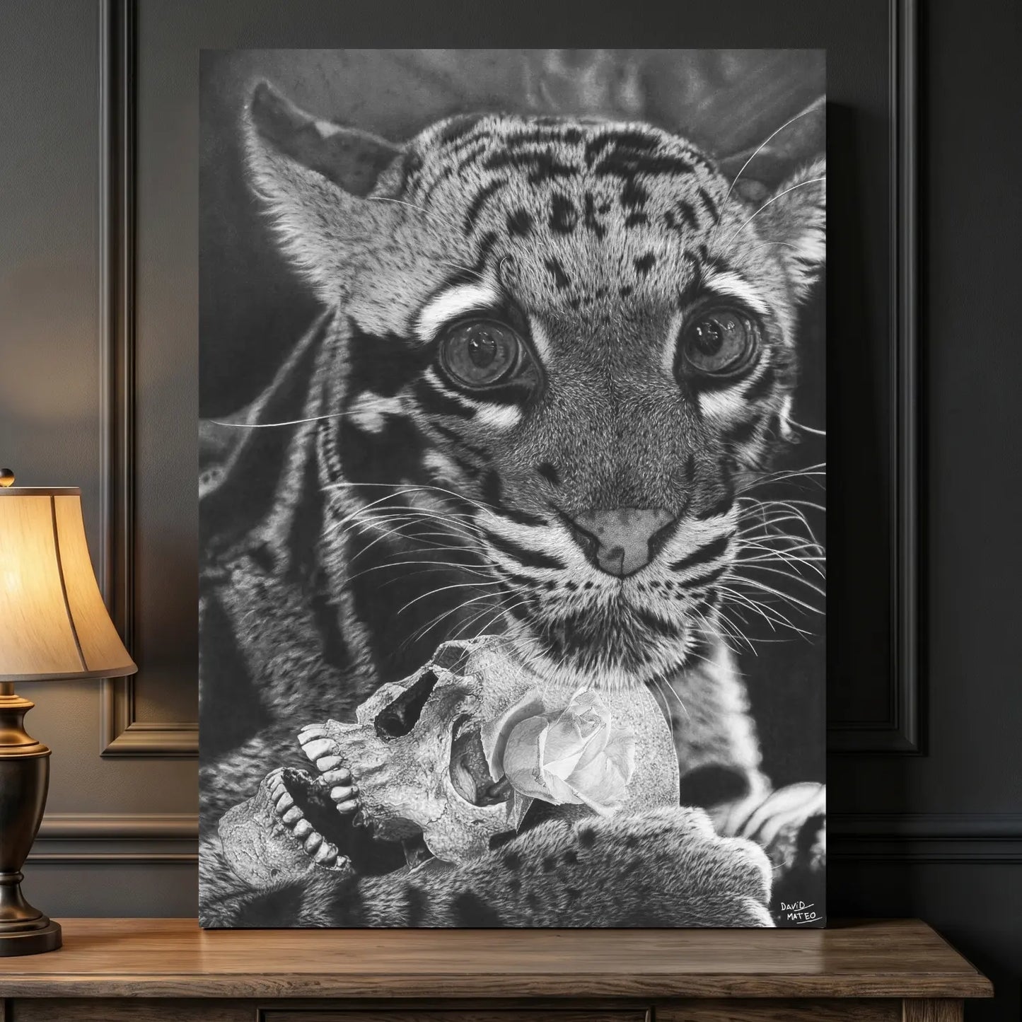 Cuadro decorativo moderno de un leopardo nublado del artista David Mateo.