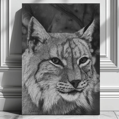 Cuadro decorativo moderno de un lince ibérico hecho a carboncillo por el artista David Mateo.
