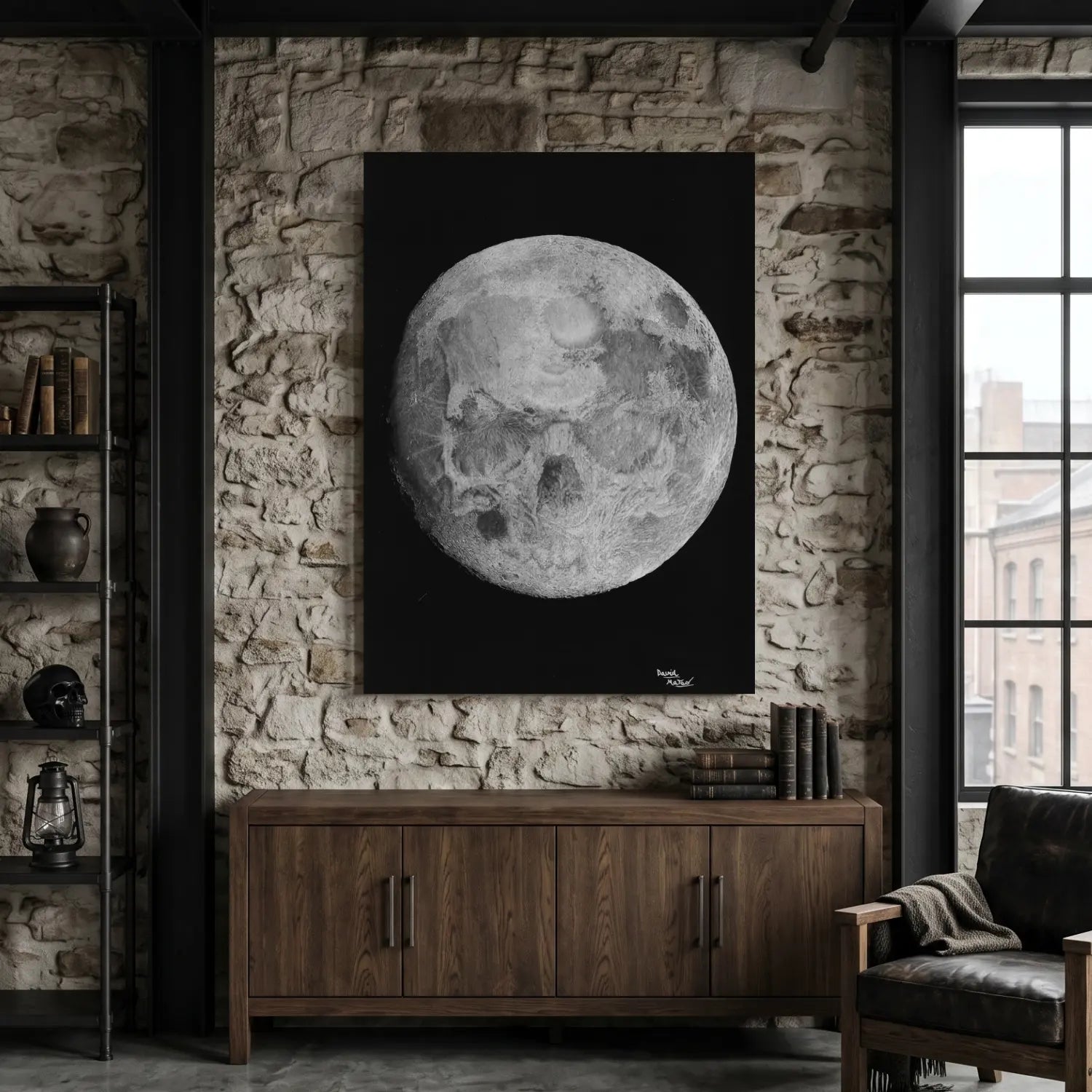 Cuadro decorativo moderno para la decoración de interiores con una luna siniestra.
