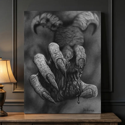 Cuadro decorativo moderno para salón de una mano de demonio del artista David Mateo.