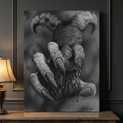 Cuadro decorativo moderno para salón de una mano de demonio del artista David Mateo.
