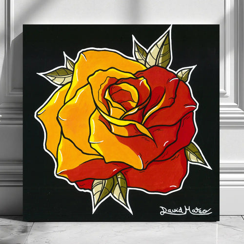 Cuadro decorativo moderno de una pintura acrílica estilo Neo Tradicional de una rosa de tonos cálidos.