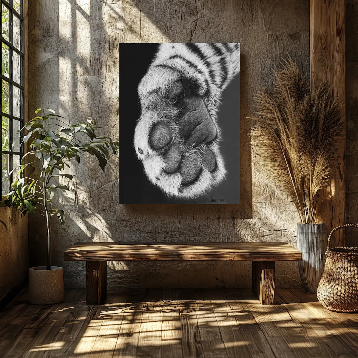 Cuadro decorativo moderno de una zarpa de tigre ideal para la decoración del hogar.