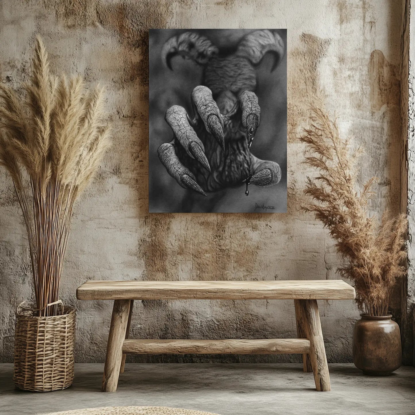 Cuadro decorativo para salón de una mano demoníaca de arte gótico.