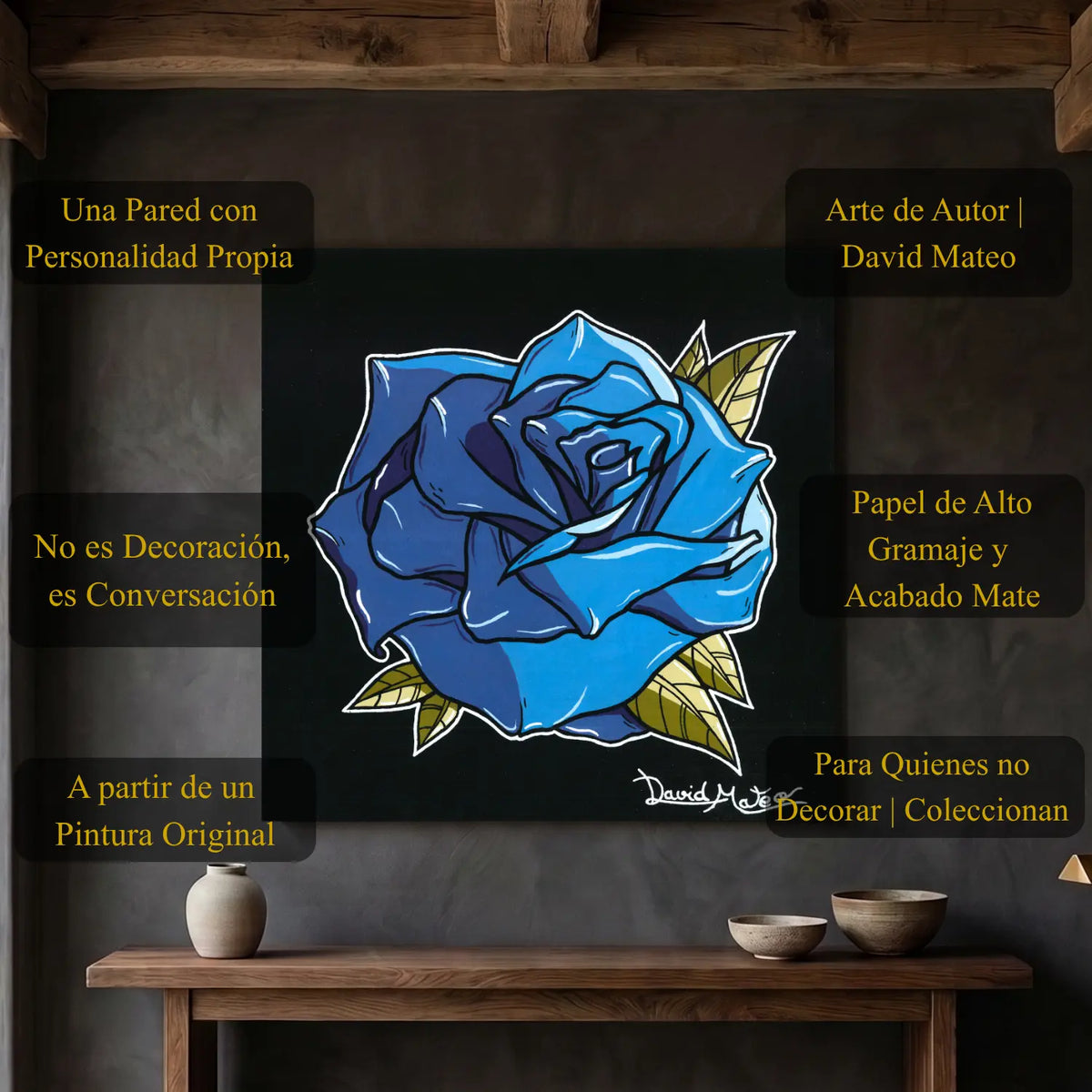 Cuadro decorativo de una rosa azul estilo Neo Tradicional.