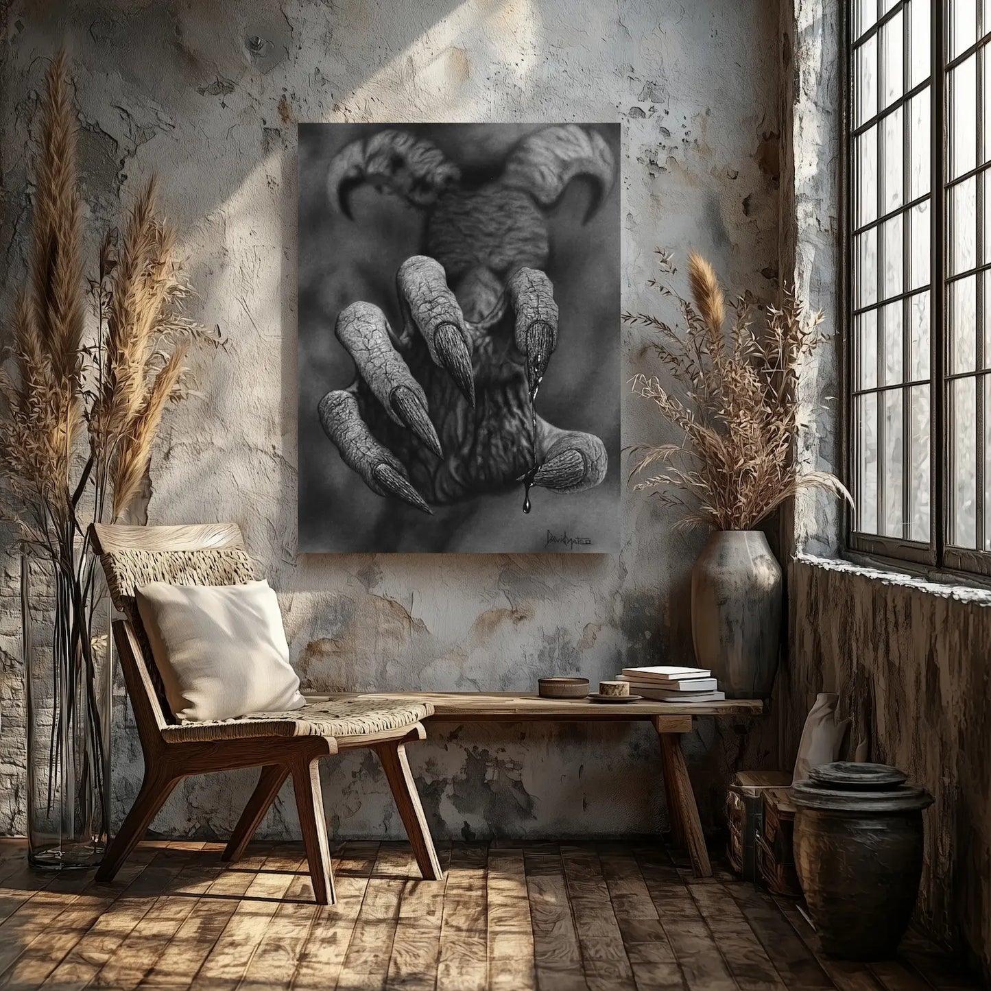 Cuadro moderno para la decoración de interiores de una mano demoníaca.