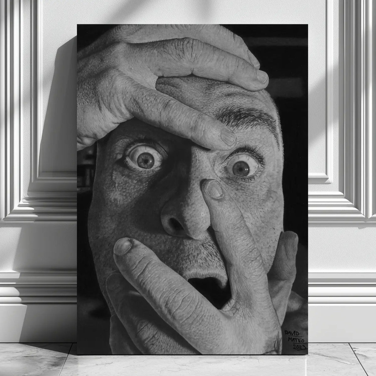 Cuadro moderno de un dibujo a lápiz del artista David Mateo galardonado con un primer premio.
