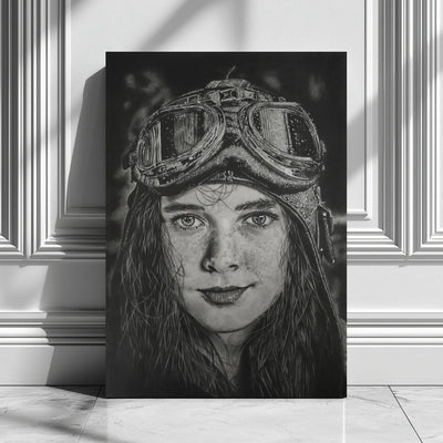 Cuadro moderno ideal para la decoración de interiores con una niña aviadora.