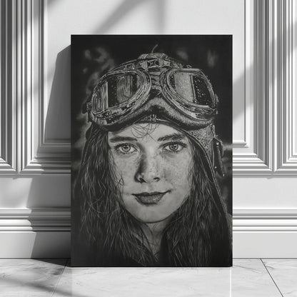 Cuadro moderno ideal para la decoración de interiores con una niña aviadora.