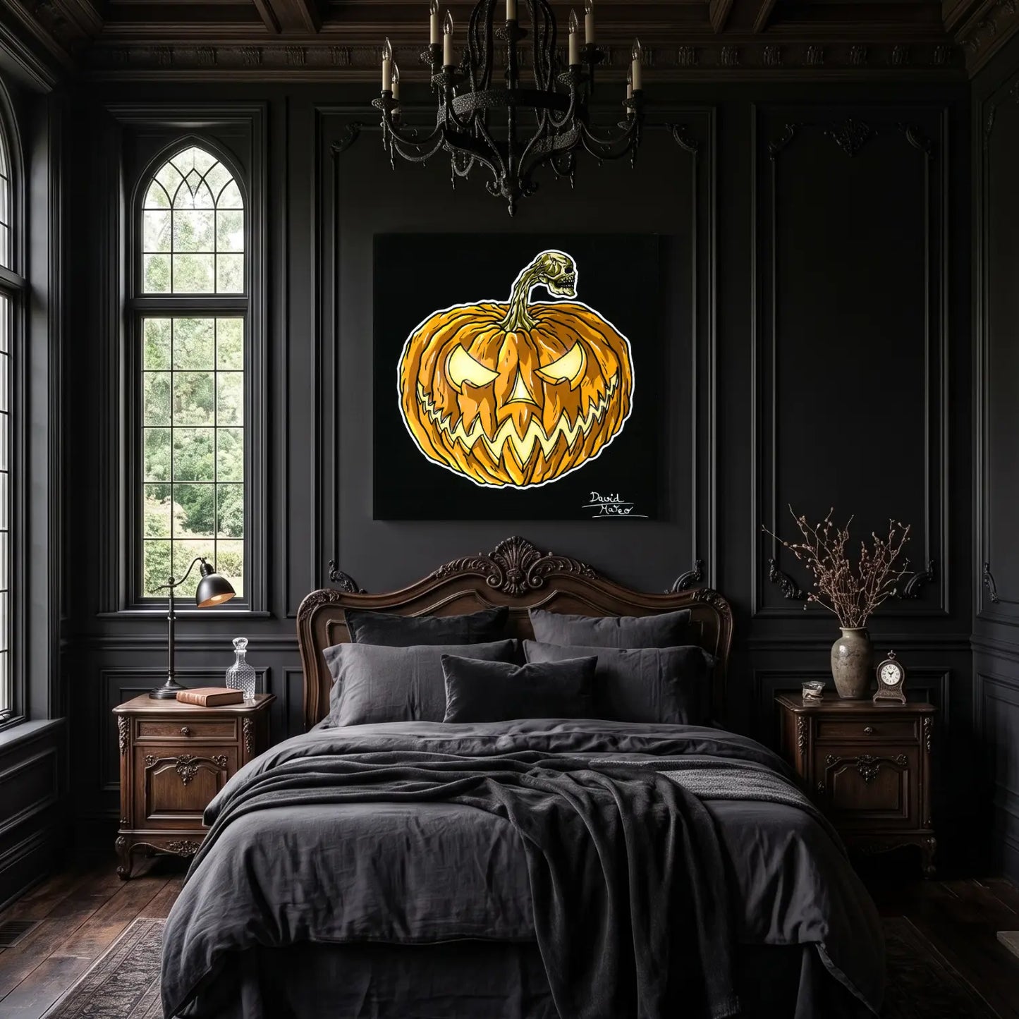 Cuadro moderno para la decoración del hogar de una calabaza de Halloween del artista David Mateo.