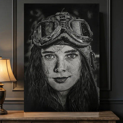 Cuadro moderno para pared de una niña aviadora del artista David Mateo.