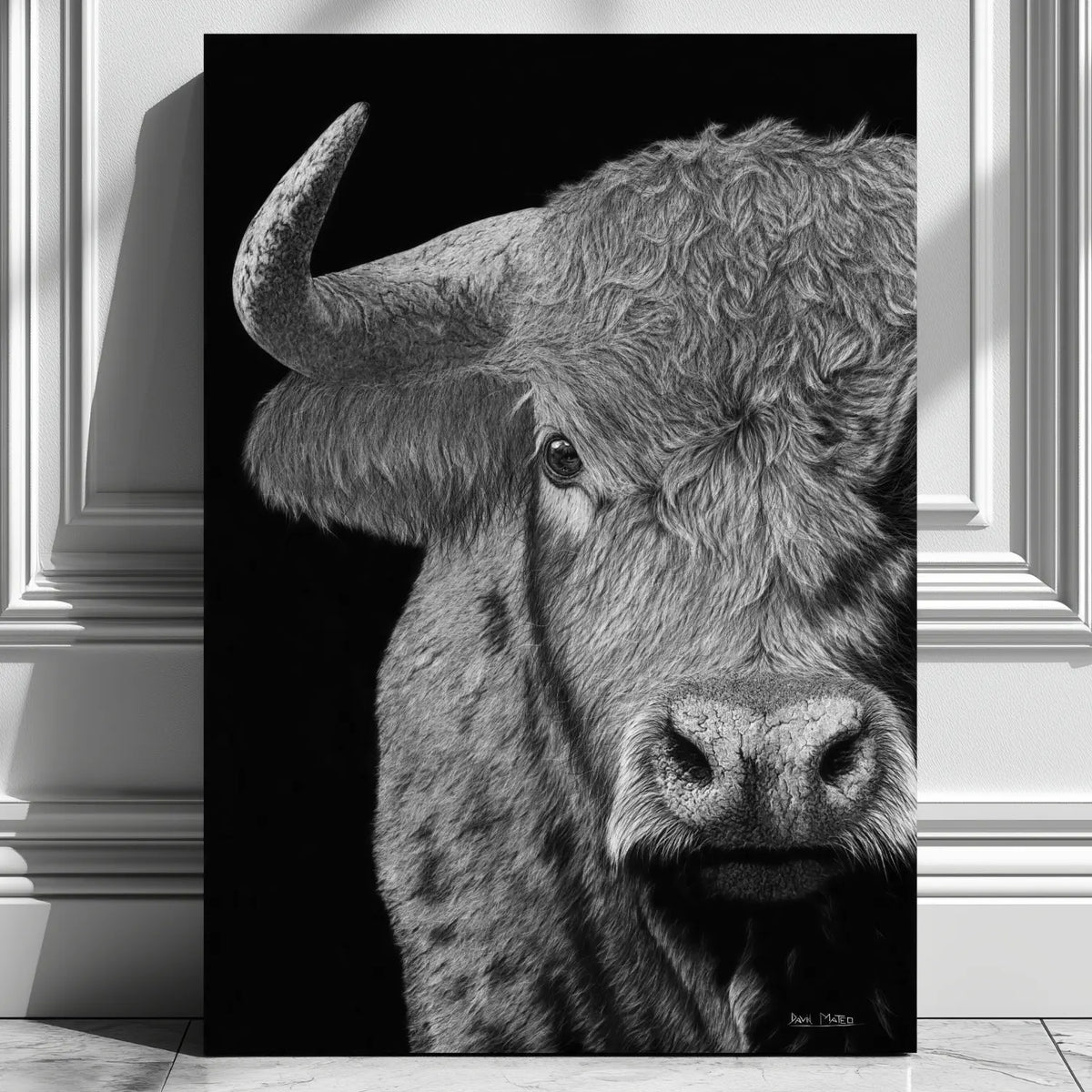 Cuadro moderno para pared de un toro bravo salvaje dibujado a mano por David Mateo.