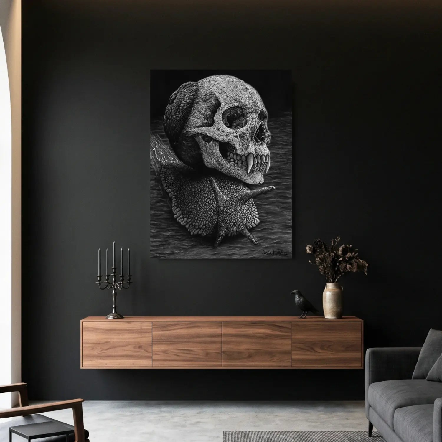 Cuadro moderno para salón de un dibujo al carboncillo del artista David Mateo.