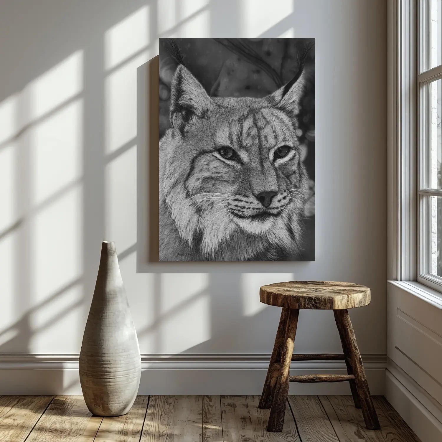 Cuadro moderno para salón de un lince ibérico hiperrealista del artista David Mateo.