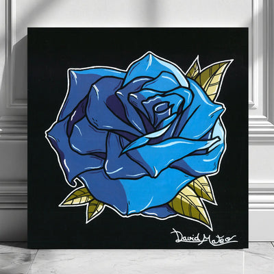 Cuadro moderno de una pintura acrílica estilo Neo tradicional de una rosa de tonos fríos.