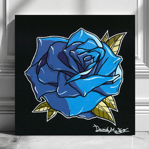 Cuadro moderno de una pintura acrílica estilo Neo tradicional de una rosa de tonos fríos.