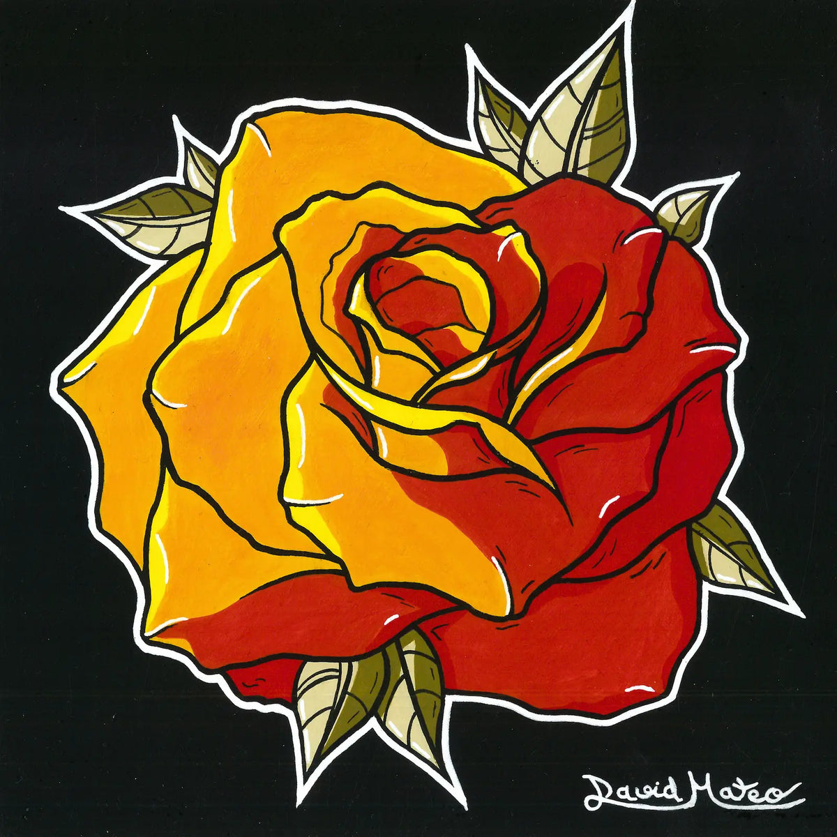 Cuadro moderno de una rosa estilo tattoo Neo Tradicional pintada por David Mateo.